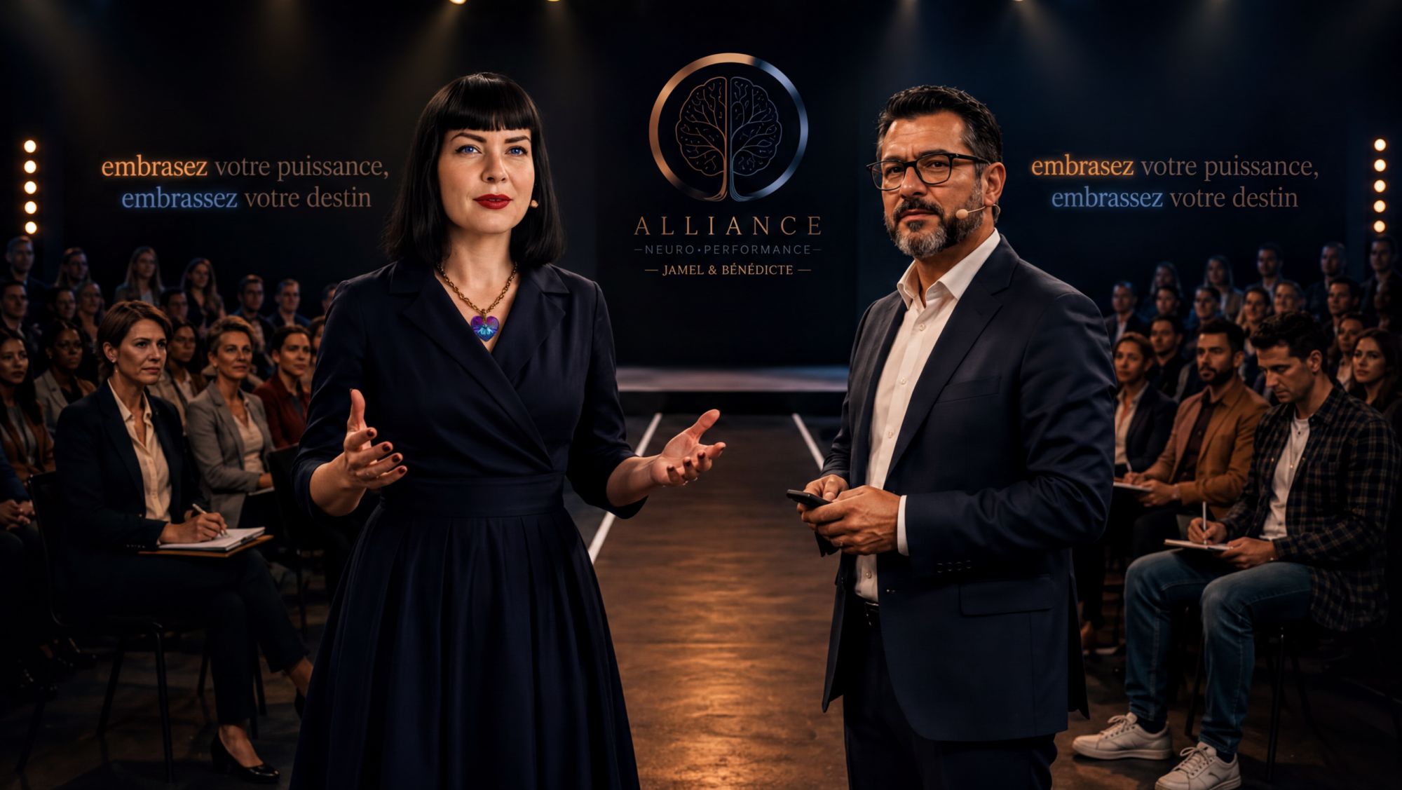 Jamel et Bénédicte sur scène